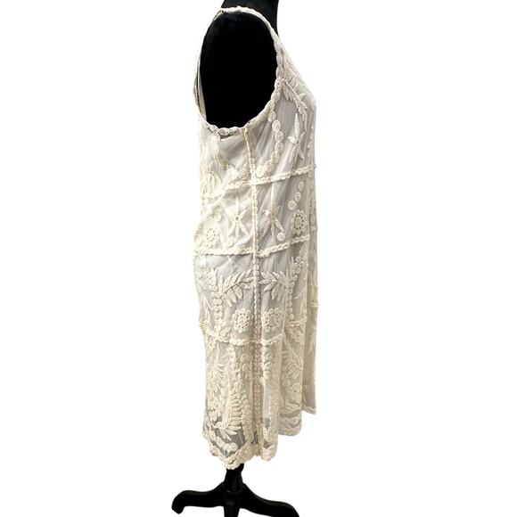 Express Ivory Lace Tank Dress Small S/M Victorian Chic Lined Cotton Knee Length - Picture 3 of 8